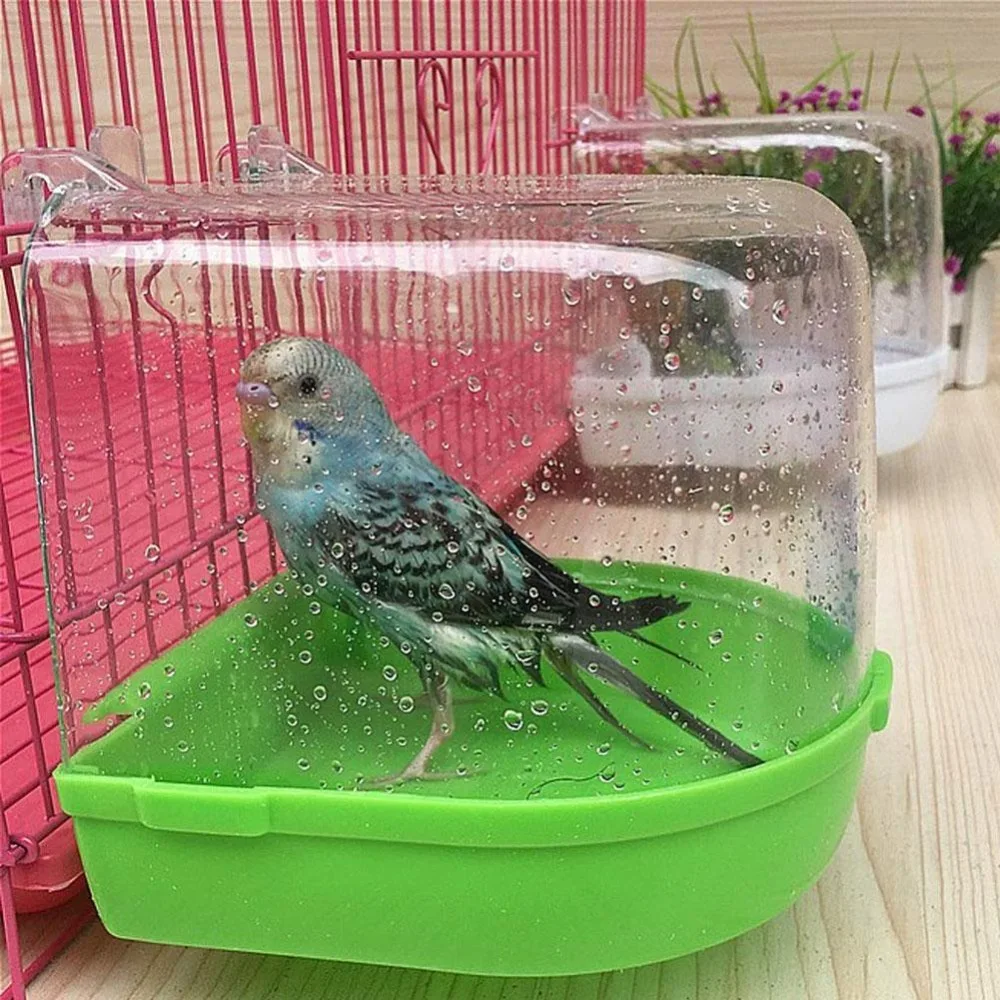 

Bird Bath Bathtub Bath Box Bird Cleaning Tool Cage Accessories Parrot Bath Transparent Plastic Hanging Tub Shower Wholesale