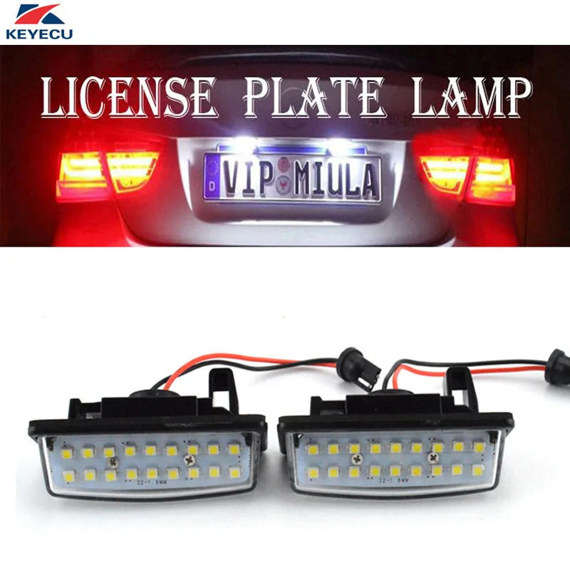 Супер Белые светодиодный лампы KEYECU, 2 шт., 12 В, 6500K, 18SMD, светильник Светка номерного знака, лампы дальнего света для Nissan Teana
