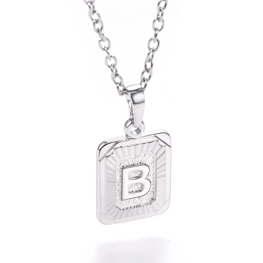 U7 Square Letters Necklaces Pendant Chain Necklace for Women Men English Initial Name Alphabet Jewelry Best Birthday Gifts P1196