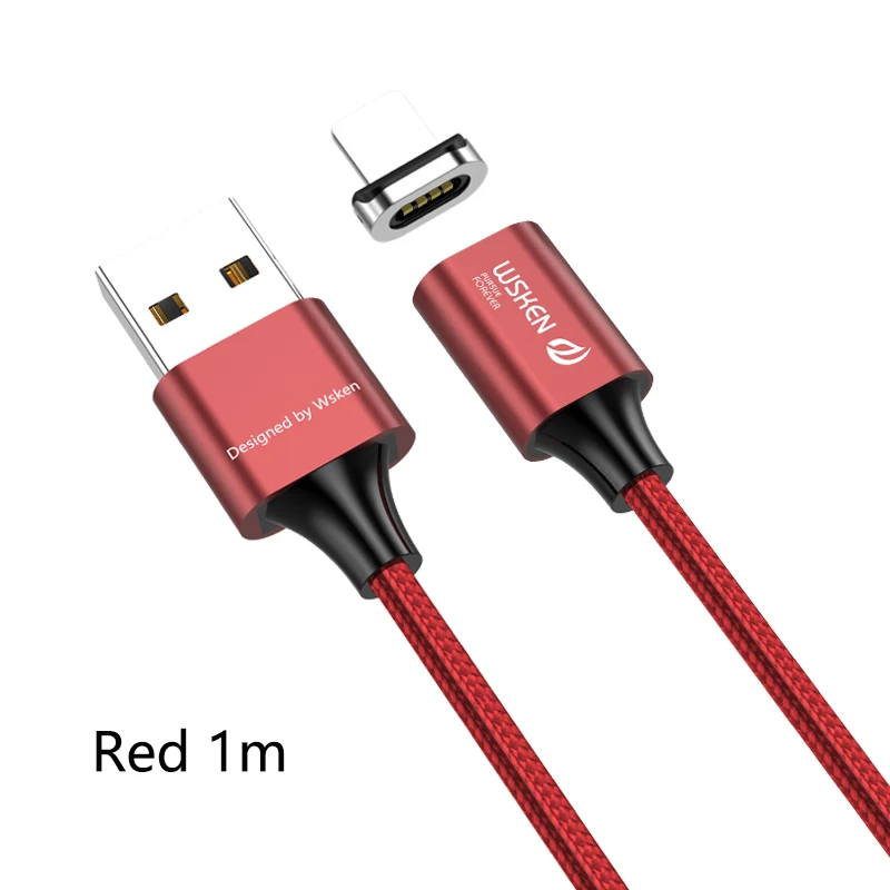 Red 1m Магнитный зарядный кабель WSKEN X2 для iPhone, магнитный кабель usb type-C, кабель 3A, зарядное устройство, кабель Micro USB type-C, кабель USB C, провод, адаптер - Цвет: Red 1m