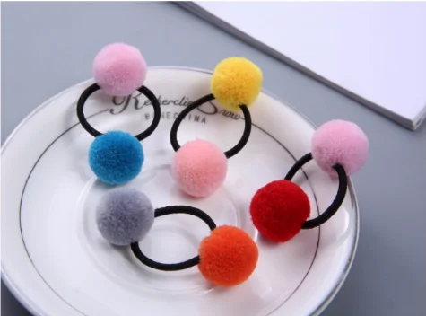 16 Pcs 8 Pairs Colored Pom Ball Elastic Hair Ties Girls' Ponytail Holder Kids Hair Bands Accessories Children's Hair Accessories