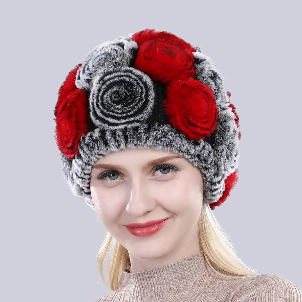 Новое поступление цветы из натурального меха, Шапки «Русская зима» Для женщин натуральный Лисий мех шапки из меха кролика рекс леди из натурального меха благородного кролика шапки бини шапки Кепки