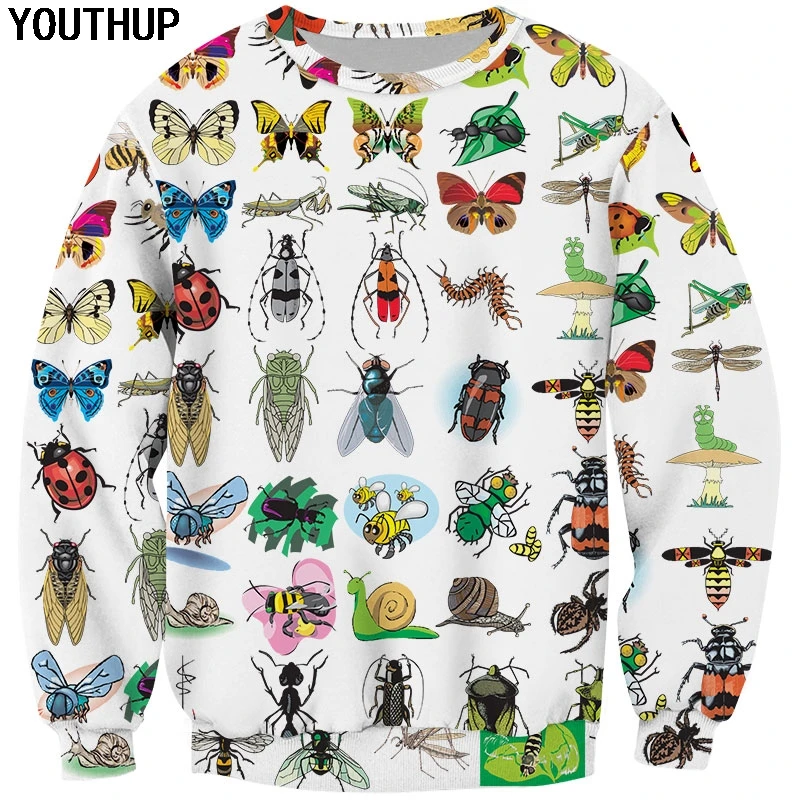 YOUTHUP 2020 весенние мужские 3d толстовки с разноцветным принтом насекомых крутые