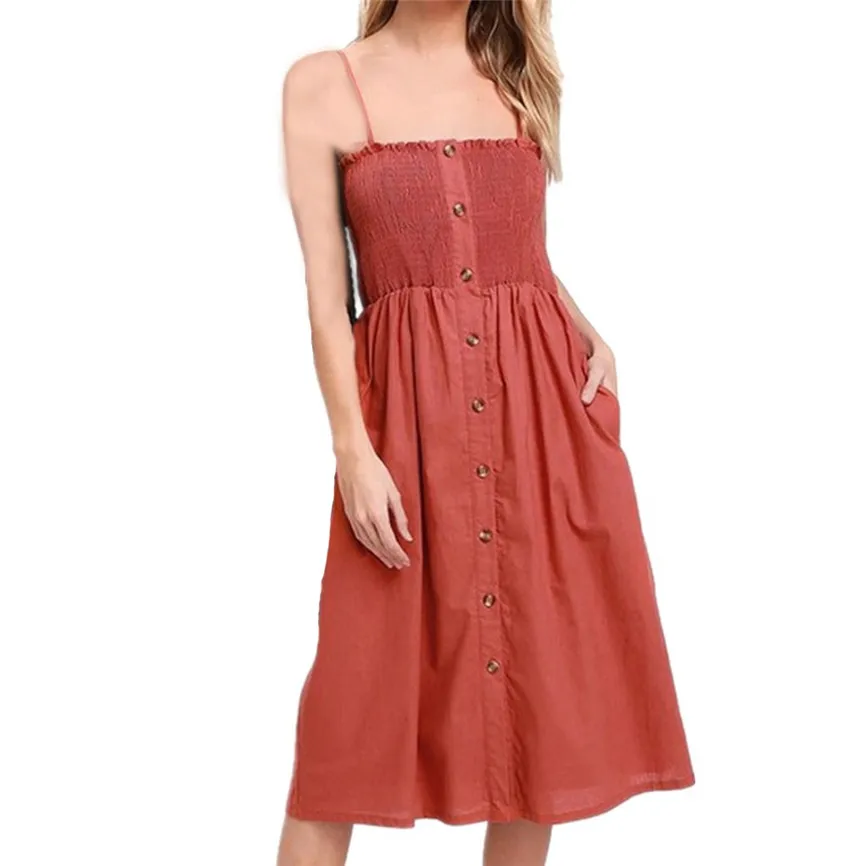 Женское длинное платье на пуговицах SAGACE элегантное вечернее без рукавов