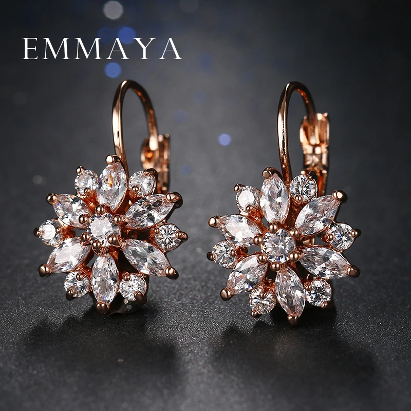Женские серьги-гвоздики Emmaya элегантные золотистые с кристаллами и цветами