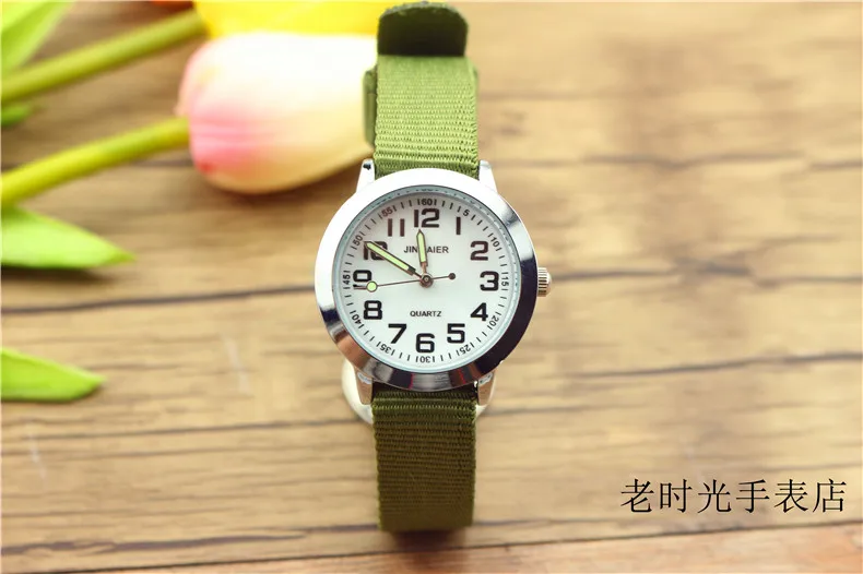 nylon green white Детские Кварцевые часы с простым циферблатом для маленьких мальчиков и девочек, повседневные часы с кожаным ремешком, подарок на день рождения и Рождество - Цвет: nylon green white