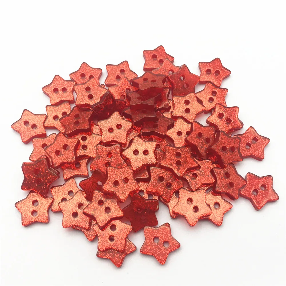 

300pcs 14mm Red Resin Glitter Star Shaped Buttons Sparkle 2 Holes Sewing Christmas Crafts Embellishments For Cardmaking