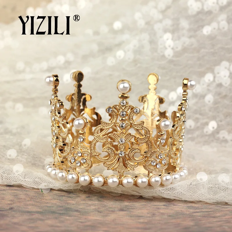 YIZILI, новинка, для девочек, маленький размер, жемчужная тиара, Хрустальный цветок, корона, тиары, вечерние мини-тиара, свадебные аксессуары для волос, ювелирные изделия C052