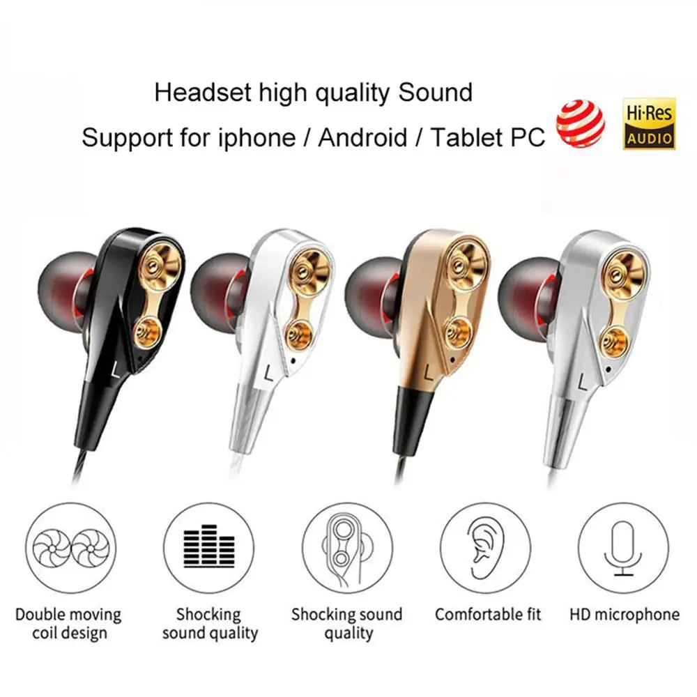 Двойной драйвер наушники стерео Бас Hi Fi монитор гарнитура с микрофоном