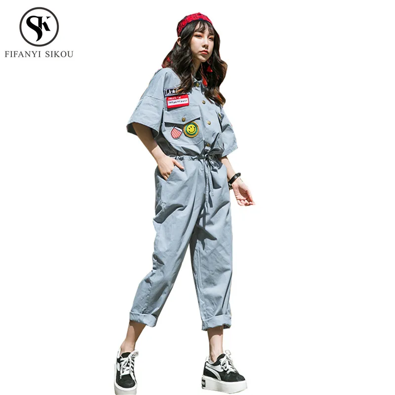 Женский комбинезон с коротким рукавом Свободный Повседневный в уличном стиле