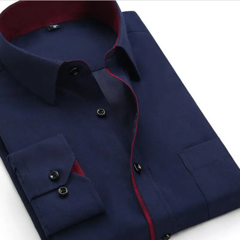 Модные мужские Длинные рукава саржевое платье Формальные рубашки Camisa тонкий