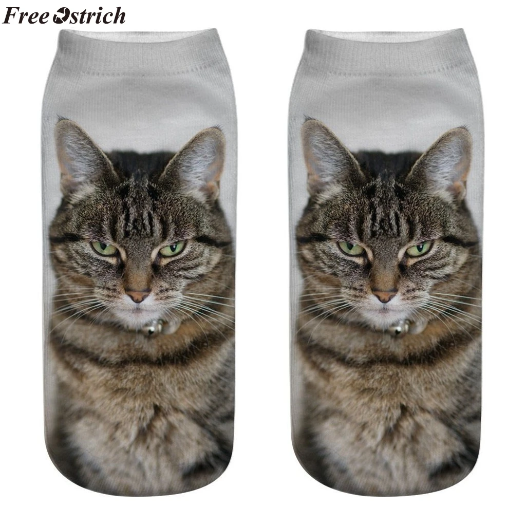 

FREE OSTRICH Women 3D Novelty Funny Cat Ankle Socks Cute Printing Brand Fashion Unisex Sock Female Cartoon Low Cut Socks Casual