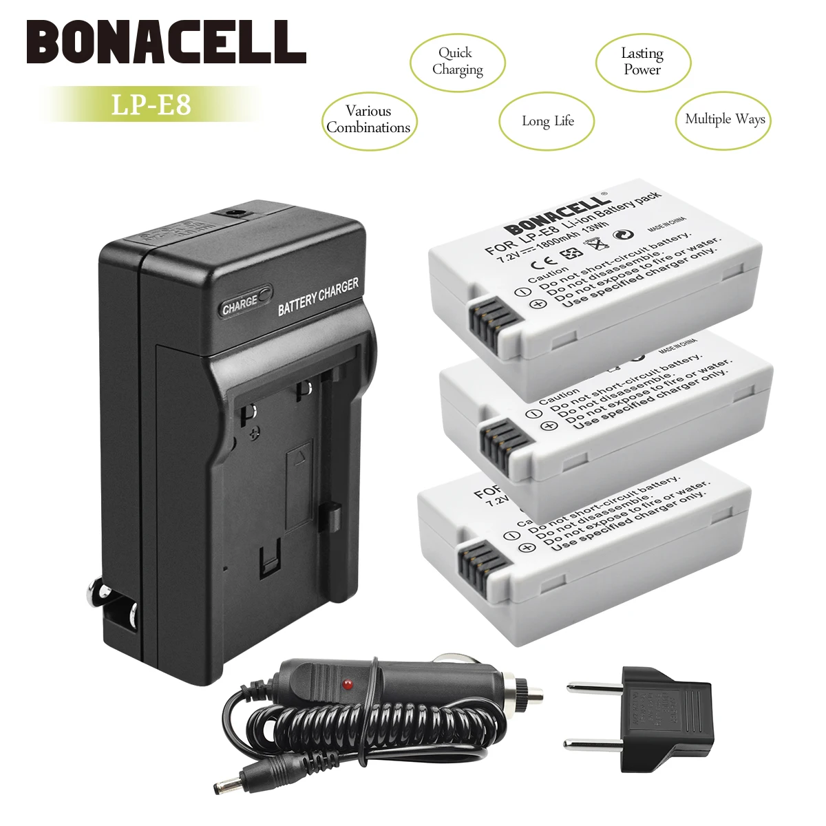 Bonacell LP-E8 LP E8 LPE8 Камера Батарея+ Зарядное устройство для цифровой однообъективной зеркальной камеры Canon EOS 550D 600D 650D 700D поцелуй X4 X5 X6i X7i Rebel T2i T3i T4i T5 L50 - Цвет: 3X Battery Charger