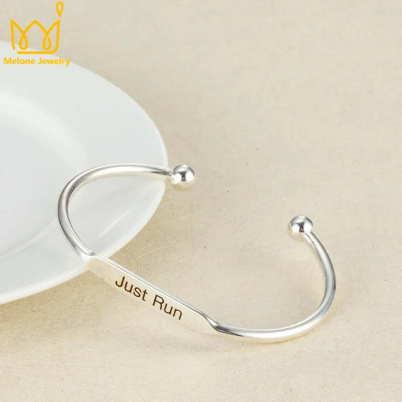 New arrival copper open cuff bracelet silver gold hand stamped bangle engraved Just Run jewelry | Украшения и аксессуары