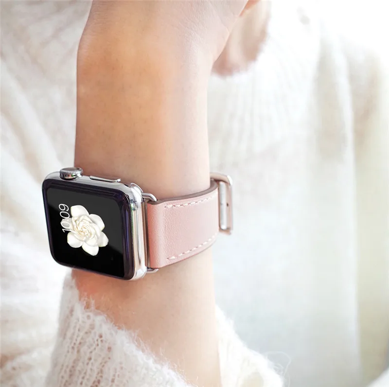 Ремешок из натуральной кожи браслет для наручных часов Apple Watch 4 полосы 44 мм 40 мм для женщин ремешок для наручных часов iWatch серии 1/2/3 38 мм 42 мм розовый