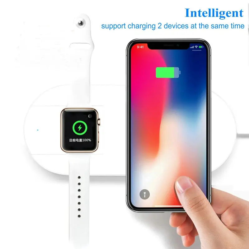 Беспроводное зарядное устройство EKSLEN Qi 2 в 1 для apple watch iwatch series 3/2 Iphone X 8 plus Samsung