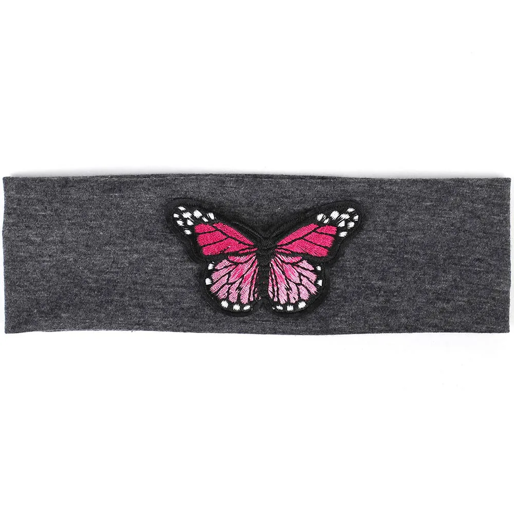 Pink Dark gray Geebro/модные однотонные эластичные повязки на голову для девочек, хлопковая эластичная повязка на голову с бабочкой для девочек, детские аксессуары для волос - Цвет: Pink Dark gray