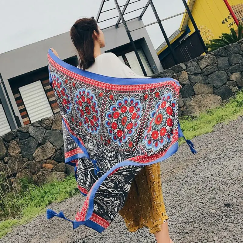 Style6 Этнический Boho Летний Тонкий пляжный шарф для поездок, женский шарф с бахромой большого размера, шаль, шарф для морского отдыха, Солнцезащитный пляжный - Цвет: Style6