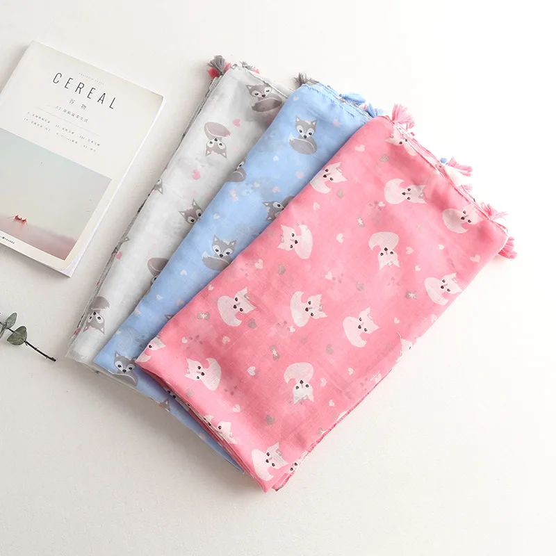 2017 модный длинный шарф с рисунком лисы и кисточками шарфы животными шали хиджаб 3