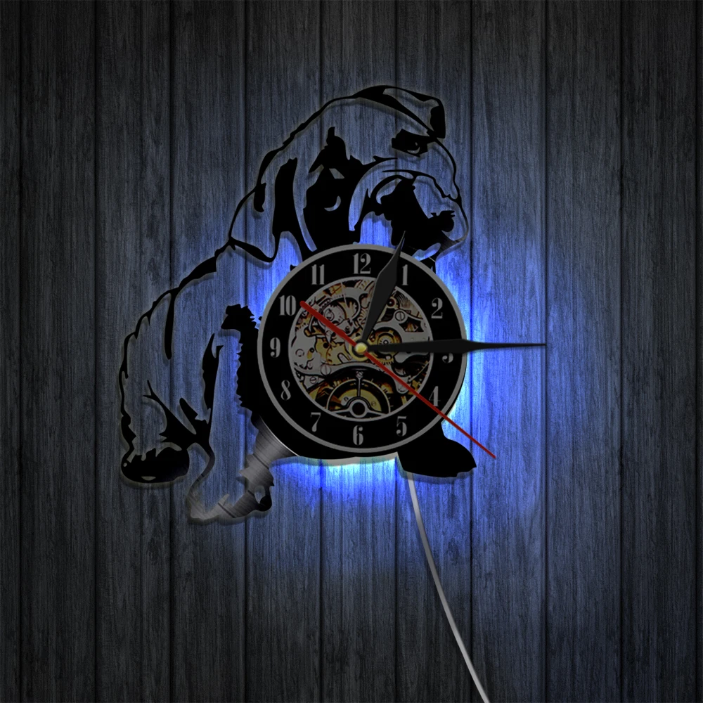 Настенные часы с изображением бульдога и теней украшение на стену виниловой
