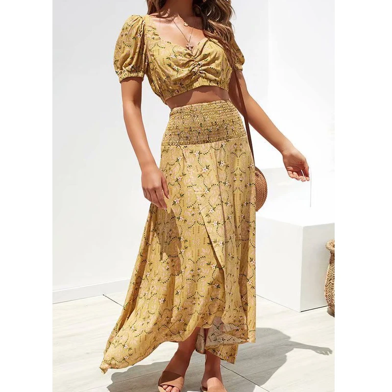 Пляжная одежда с цветочным принтом Boho два комплекта Женский комплект 2 шт. года