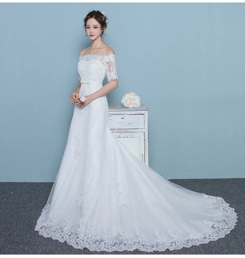 Новый Кружева Свадебное Платье 2017 Robe De Mariage Аппликации Половина Рукава Vestido Де Noiva