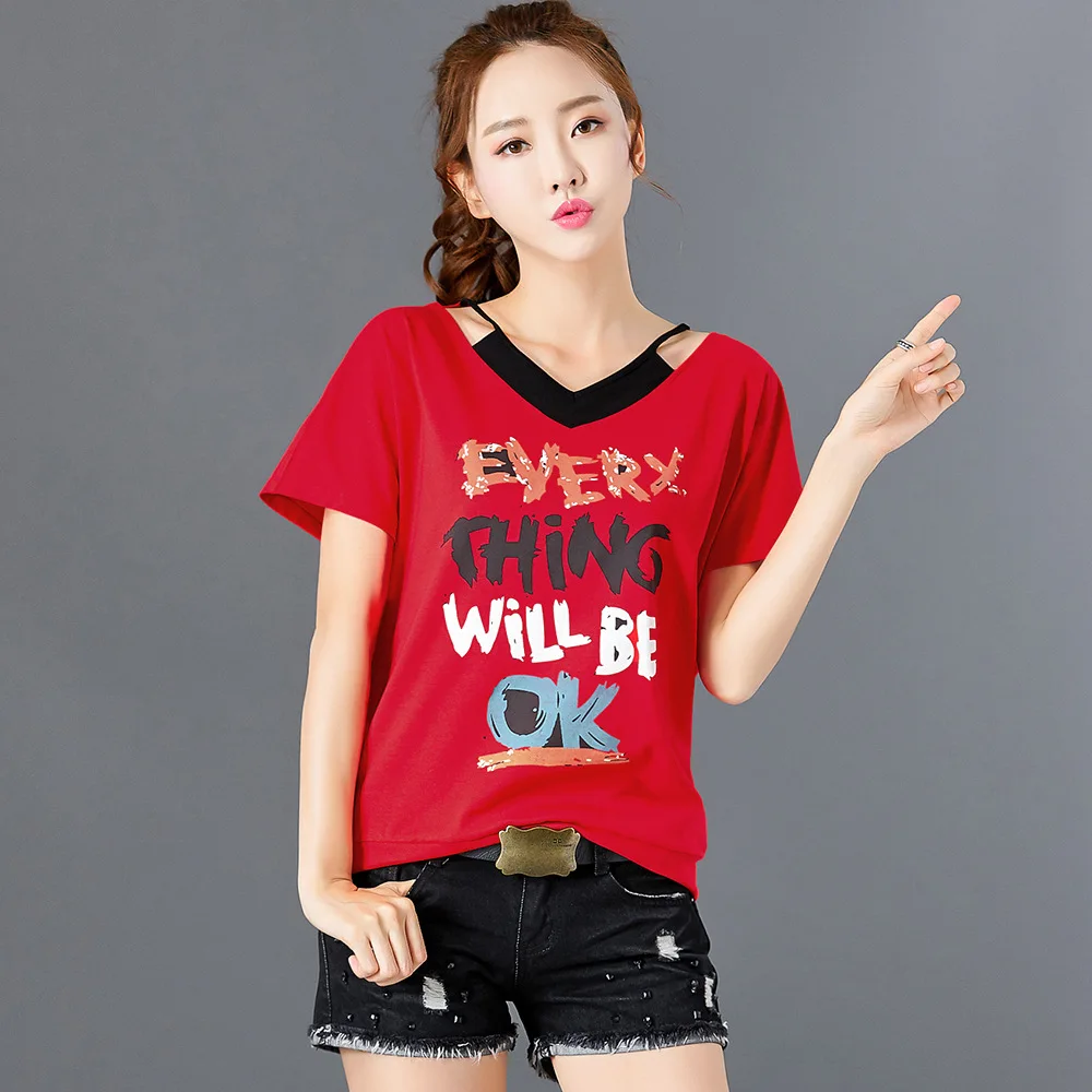 Женские повседневные футболки SOOSSN свободные с коротким рукавом и v образным