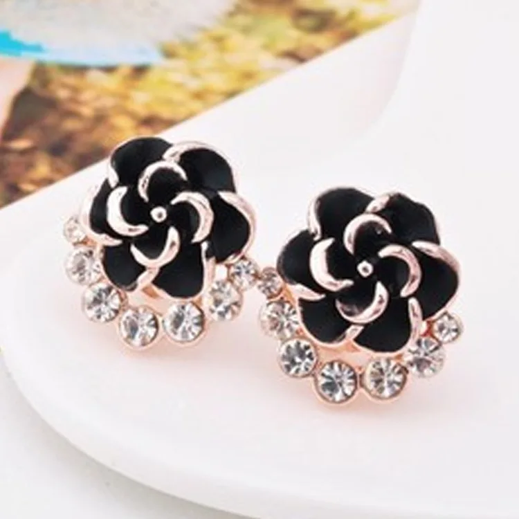 Корейские модные хрустальные серьги с розовым пионом цветком камелии женские в