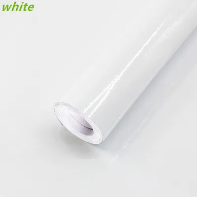 white DIY ПВХ чистый цвет водостойкие обои для комнаты самоклеющиеся черно-белый Шкаф Кухня Глянцевая паста мебель наклейки на стену - Цвет: white