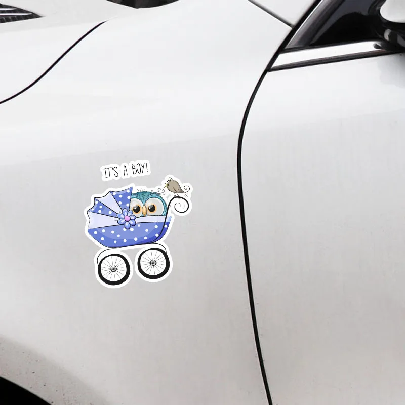 YJZT 13.7CM*15CM Owl Boy On The Trolley PVC Window Decoration Car Sticker 11-01368 | Автомобили и мотоциклы