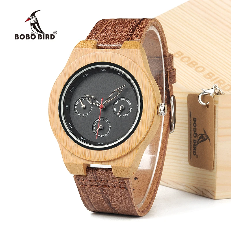 BOBO BIRD H28 мужские деревянные бамбуковые часы с кожаным ремешком 3ATM