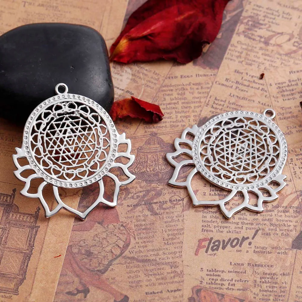 8 сезонов медные Подвески для медитации Sri Yantra цветок лотоса серебряный цвет
