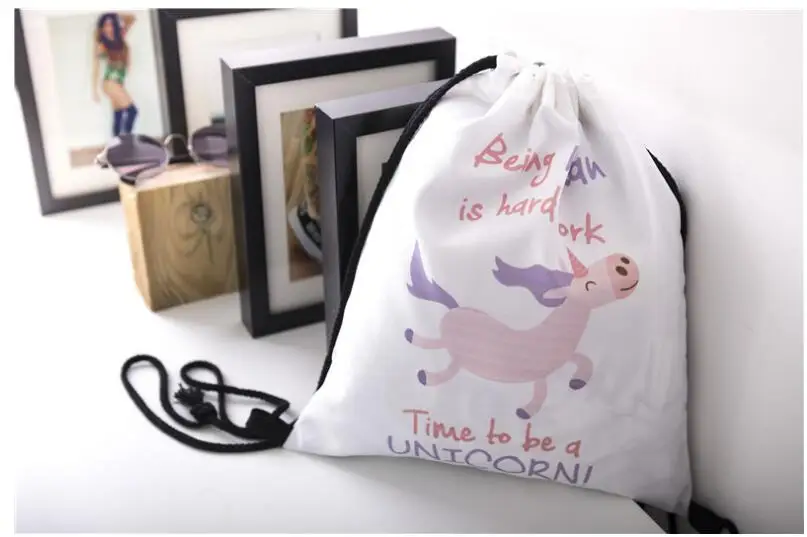 

1 piece 3D Printing Schoolbags Unicorn Pattern Women Drawstring Bag
