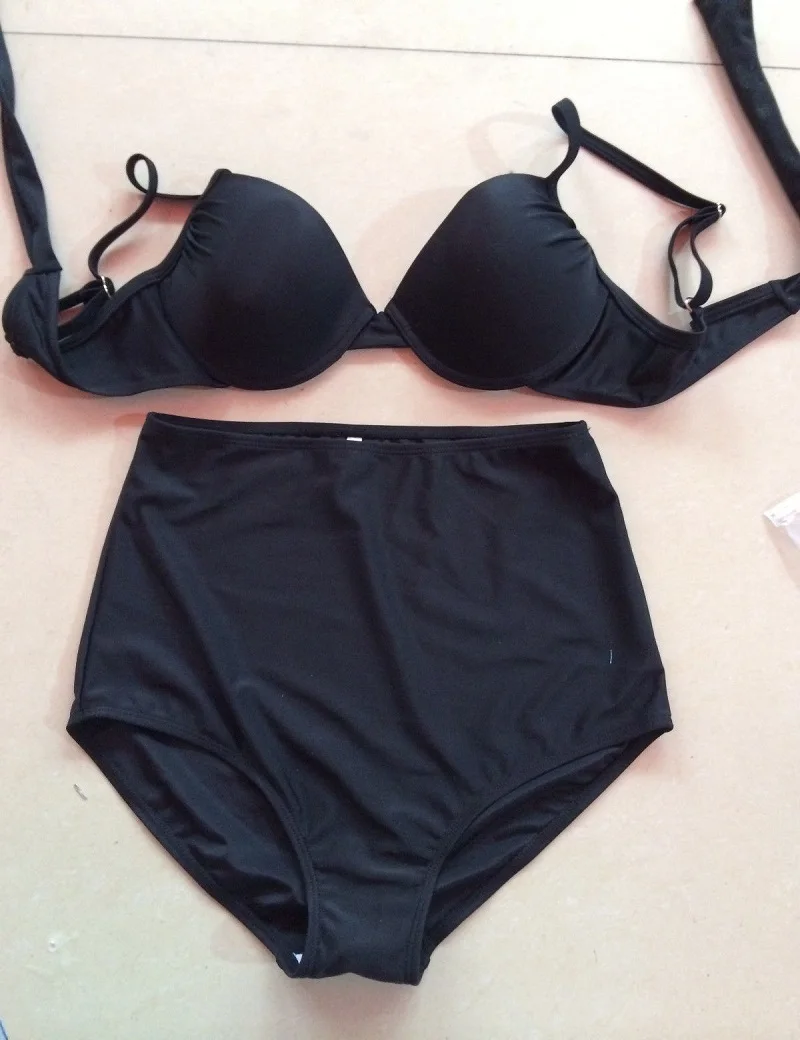 Новинка 2017 однотонный черный мягкий хлопок милый ретро купальник винтажный