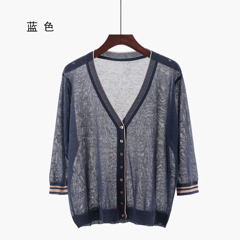 

Shuchan New Summer Women's Cardigan With 3/4 Sleeve V-neck Office Lady Computer Knitted Cardigans Knitted Feminino Tops