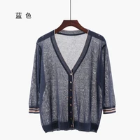shuchan new summer womens cardigan with 34 sleeve v neck office lady computer knitted cardigans knitted feminino tops