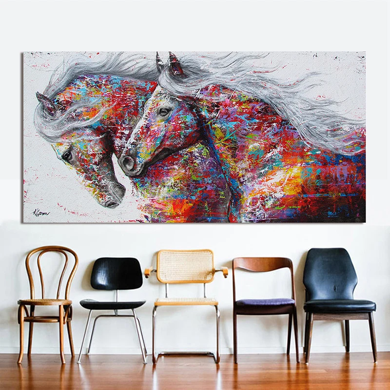 

Wall Art Two Running Horses Canvas Painting Animal Pictures For Living Room Graffiti Art Print Decoration Painting
