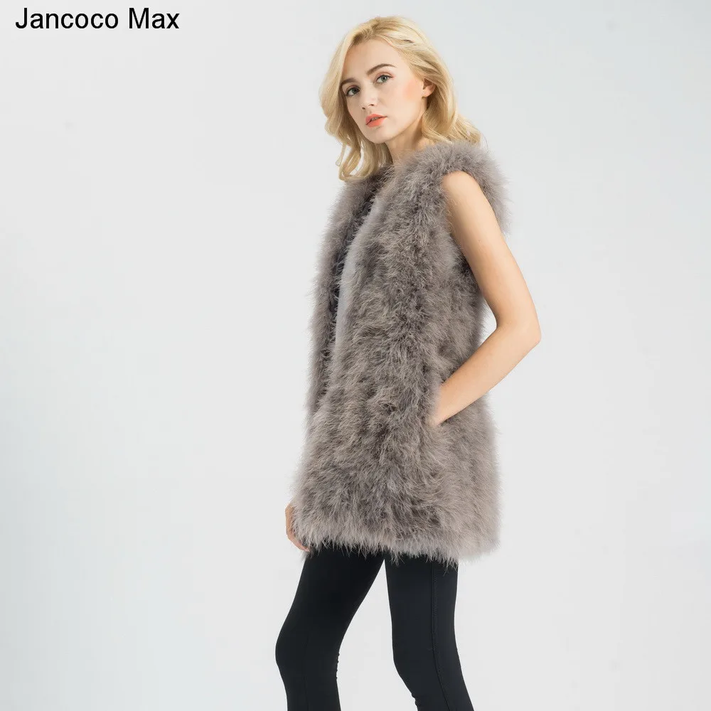Jancoco Max S1007 натуральный мех жилет или из натуральной кожи страуса/Турция с искусственным мехом; длинное платье-майка для девочек, Новинки для женщин модная куртка