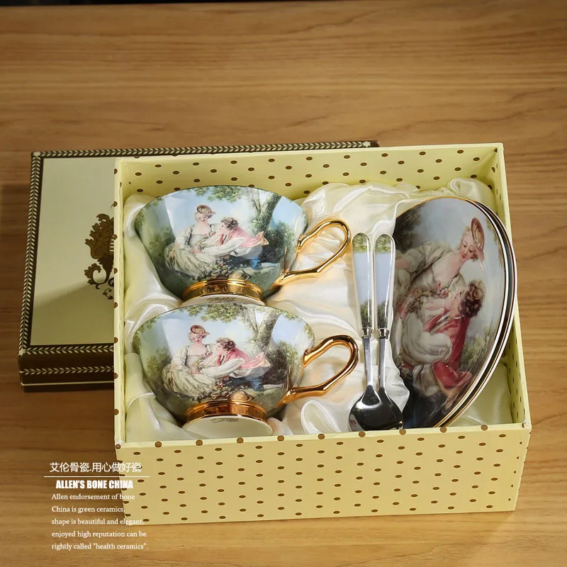 2piece set Gift box Юбка-Одуванчик наивысшего качества в британском винтажном костяного фарфора набор кофейных чашек суда Рисунок Живопись креативные кружки из фарфора комплект чайных чашек, послеполуденный чай, вечерние - Цвет: 2piece set Gift box