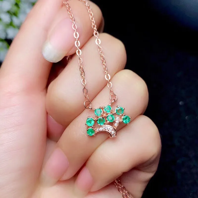 Genuine 925 Sterling Silver Natural Emerald Christmas Tree Pendants&amp Necklace Fashion Fine Jewelry Include the Chain | Украшения и