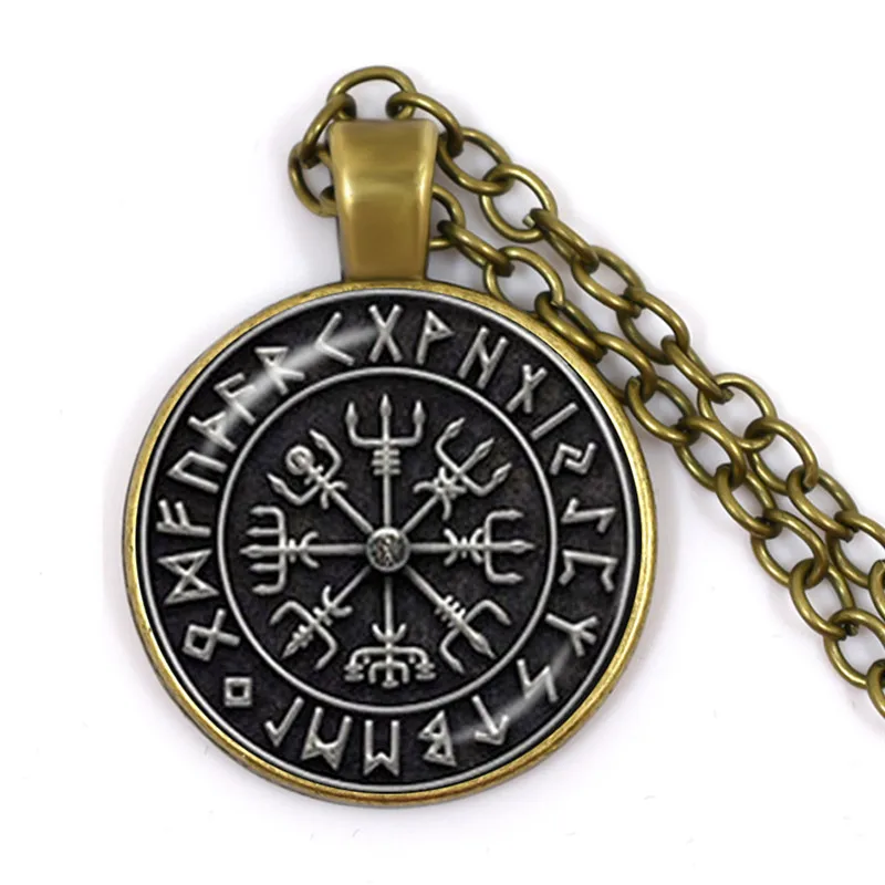 

2018/Vegvisir Viking Compass pendant jewelry glass cabochon necklace, men and women wear necklaces.
