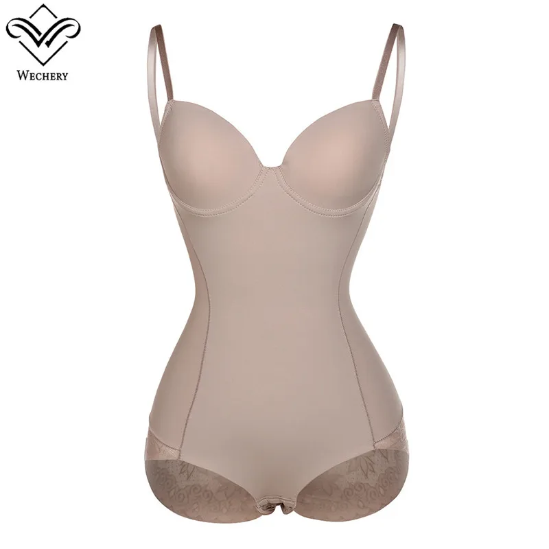 beige Wechery Корректирующее белье женское корректирующее белье для похудения нижнее белье гладкое Кружевное боди черное бежевое утягивающее белье - Цвет: beige