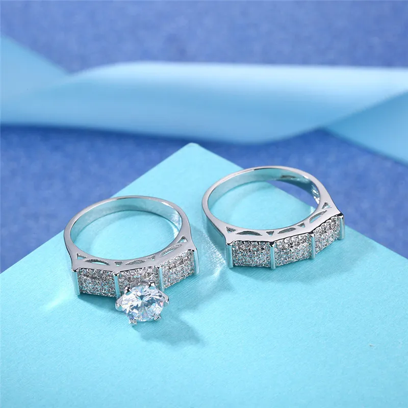 ROXI ROMAD Brand White Gold Color Lovers Rings For Women Charm Full AAA Zircon Crystal Ring Set Wedding Bridal Jewelry Bijoux | Украшения и