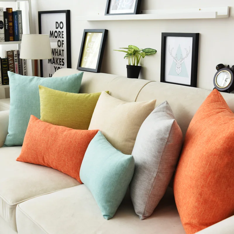 NEW 18x18&quot Square 45x45cm Linen Cotton Pure Color Sofa Seat Cushion Cover Car Back Nap Throw Pillow Case Office Chair Pillowcase | Дом и