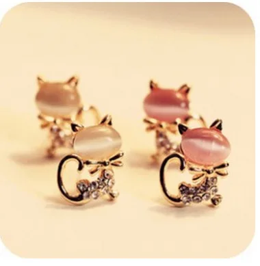 Серьги гвоздики с кристаллами в виде котят ювелирные изделия|cat earrings|fashion stud