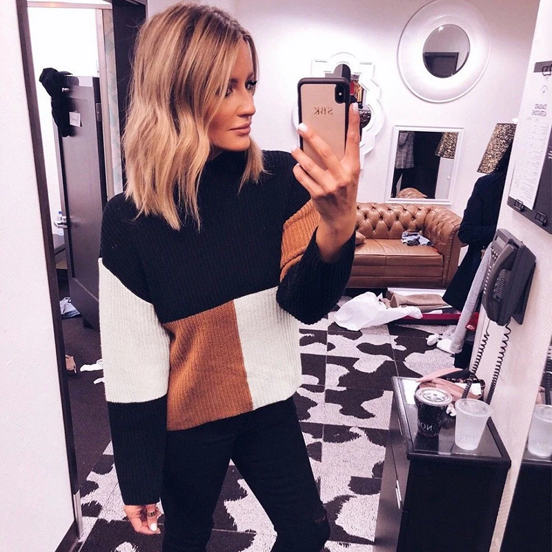 New Women Sweater Knit Crochet Patchwork Ladies Keep Warm Loose Female Long Sleeve Jumper Casual Pullover | Женская одежда