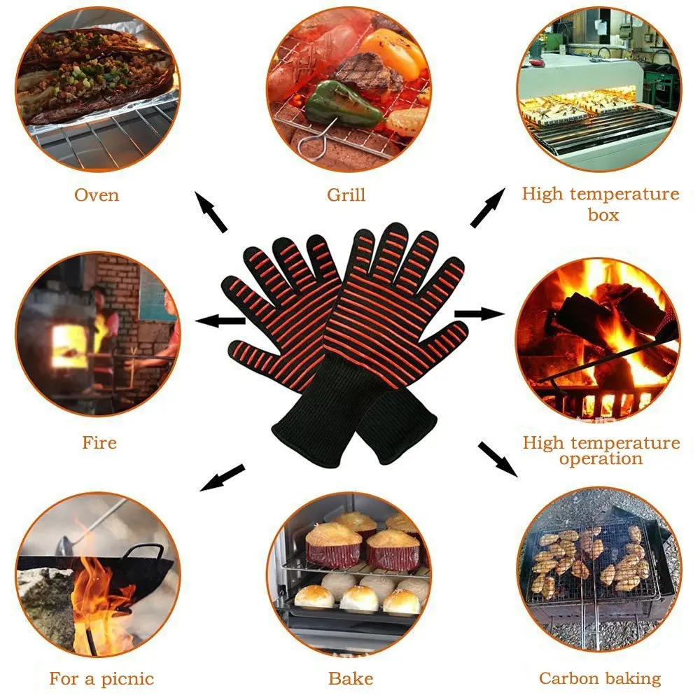 

(One Pair)Silicone BBQ Grilling Gloves Heat Resistant Oven Mitts up to 932F ,Protective Hands Safety Gloves,use in Kitchen