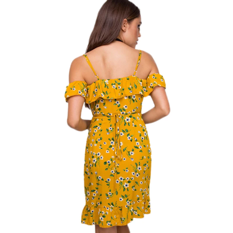 NVZHUREN Spaghetti Strap V Neck Summer Dresses For Women Brand Design Print Dress With Sashes Ladies Cute Off Shoulder | Женская одежда