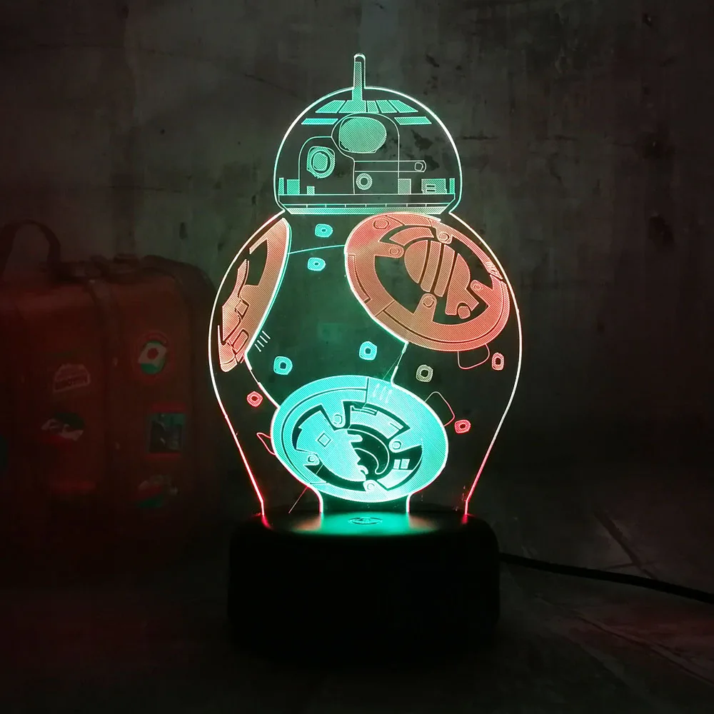 Звездные войны BB8 Lustre 3D светодиодный RGB 7 смешанных двух цветов Ночной светильник