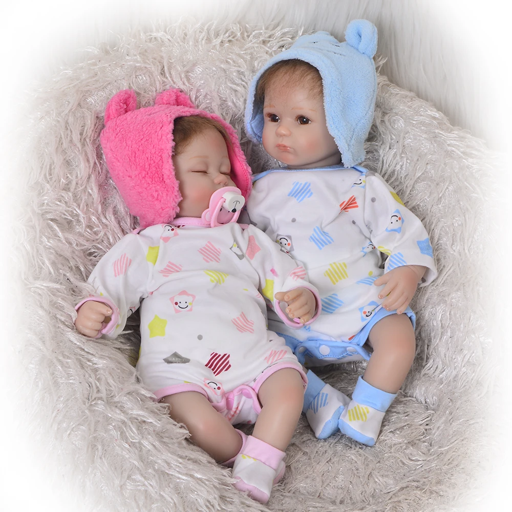 

KEIUMI Silicone Reborn Baby Doll 17'' 42 cm Baby Twins Awake Boy+Asleep Girl Dolls Soft Vinyl Toy Fashion kids Birthday Gifts